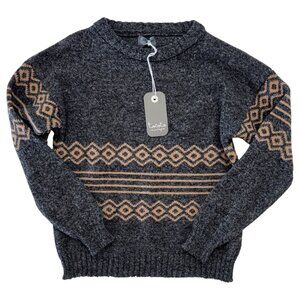 TOCOTO VINTAGE - KNIT LONG SLEEVE TOP - GREY/TAN - 41%WOOL - 6Y